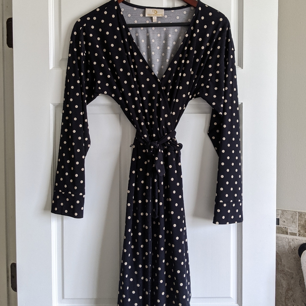 Navy and White Wrap Dress